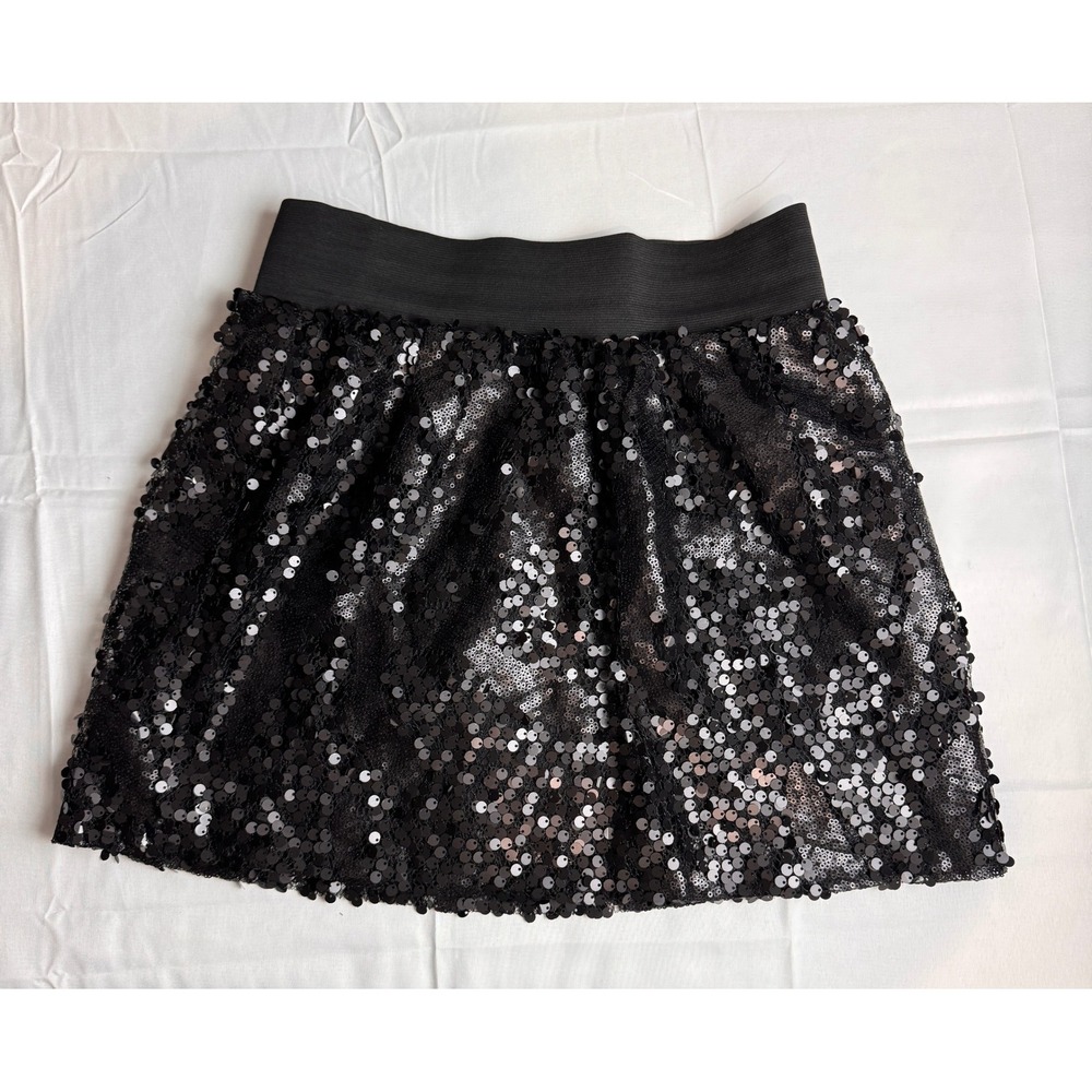 Lush Black Sequin Mini Skirt Elastic Waist Party Holiday Night Out Size M